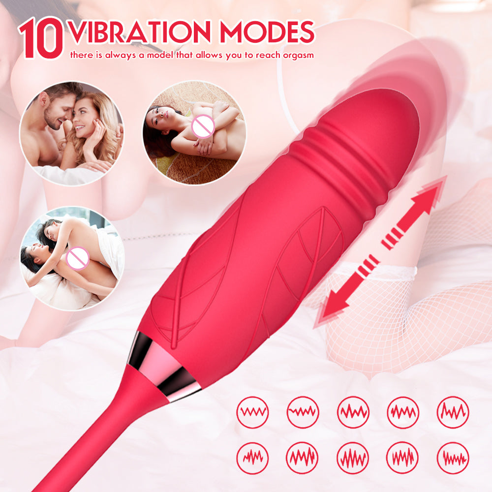 Rose Shaped Vibrator w/ Clitoral Suction and thrusting vibrating attachment | Red Room Fantasies