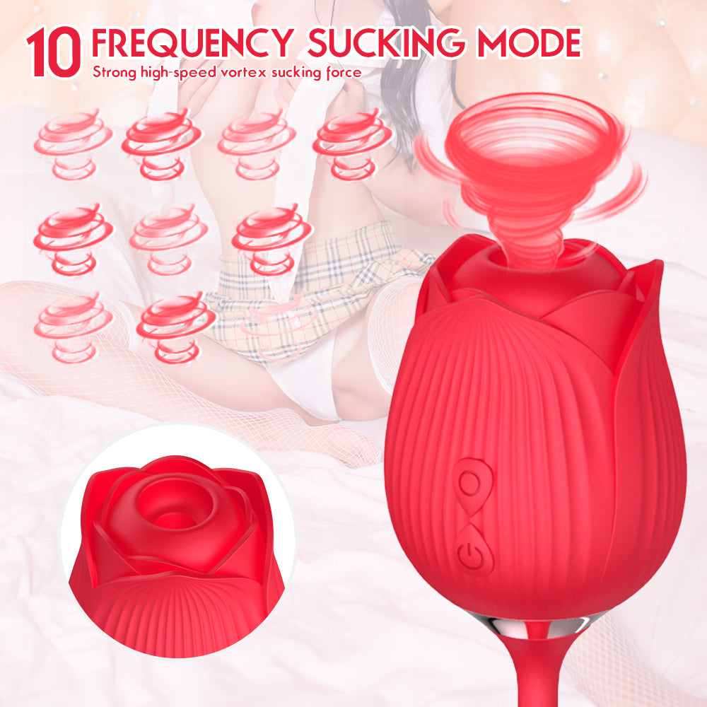 Rose Shaped Vibrator w/ Clitoral Suction and thrusting vibrating attachment | Red Room Fantasies