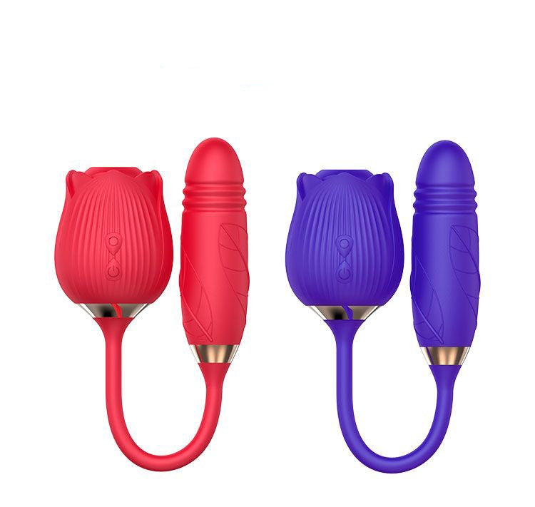 Rose Shaped Vibrator w/ Clitoral Suction and thrusting vibrating attachment | Red Room Fantasies