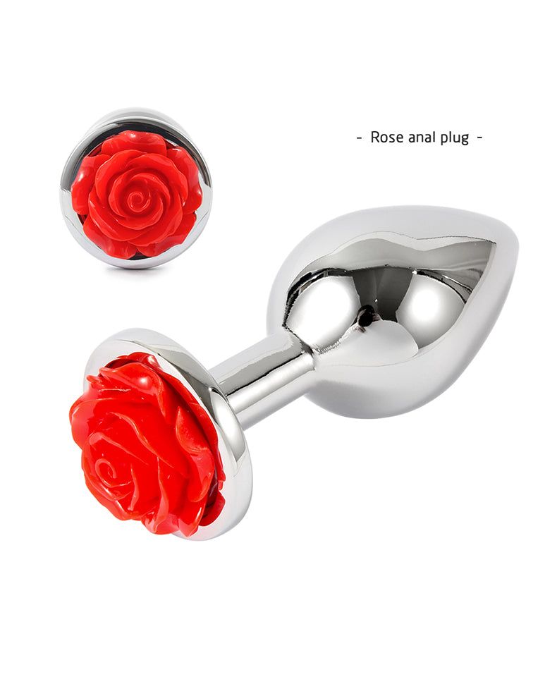 Metal Anal Plug with Rose Design (Set of 3) | Red Room Fantasies